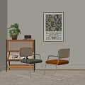 Stylish Dining Chairs With Metal Frames Rattan Backs Green And Orange Cushions Near Wooden Cabinet