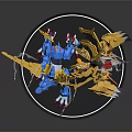 Colorful Mechanical Dragon Figure With Detailed Design Vibrant Blue Yellow Red Claw And Wing Elements