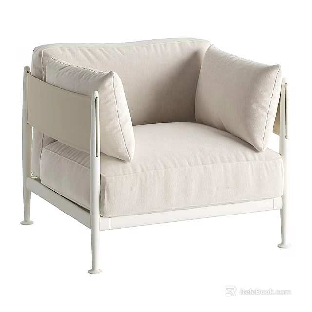 Modern Light Beige Single Sofa With White Metal Frame And Soft Cushions 3d model