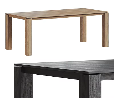 Two Modern Dining Table Designs With Light Wood And Dark Black Minimalist Styles 3d model