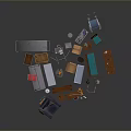Modern Interior Furniture Collection Including Bookshelf Sofa Desk Table Chair And Refrigerator