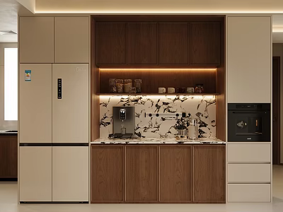 Modern White Wooden Sideboard with LED Lighting Patterned Backsplash and Storage Cabinets 3d model