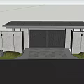 Garden Landscape Entrance Gate With Gray Walls Overhead Structure And Greenery