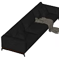 Modern Black Leather Sectional Sofa With Plush Cushions And Throw Blanket 3d model