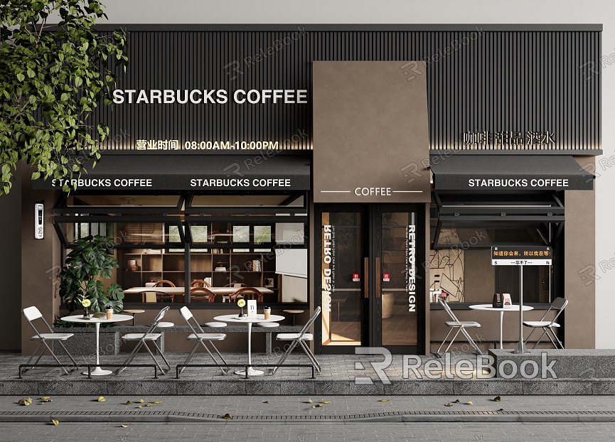 Modern Cafe Door Head Facade Outdoor Table and Chair Casual Card Seat Folding Window Shop Sign Awning model