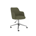 Modern Olive Green Upholstered Single Chair with Armrests Metal Base and Swivel Wheels