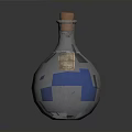 Decorative Glass Bottle With Cork Stopper Blue Liquid And Vintage Tag