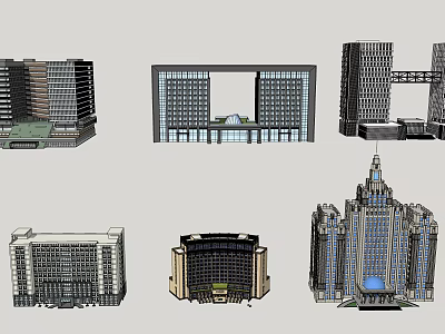 Diverse Office Buildings With Modern And Classical Architectural Designs And Glass Facades 3d model