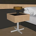 Modern Wooden Bedside Table with Drawer and Table Lamp in Bedroom Interior