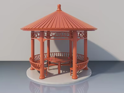 Classic Red Wooden Swing Door With Carved Design For Garden Pavilion Use 3d model