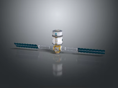 Teal Striped Mechanical Device With Silver Central Part And Yellow Components On Reflective Surface 3d model