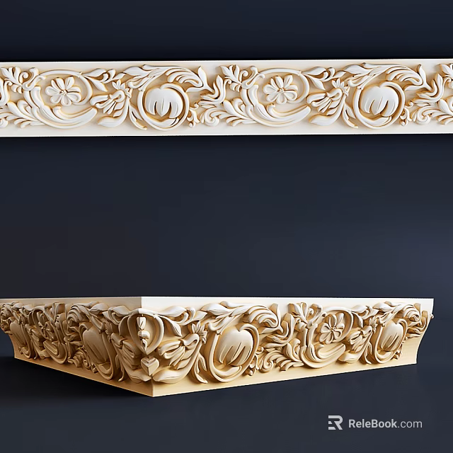 Classical Style Corner Cornice With Intricate Carved Floral And Scroll Patterns 3d model