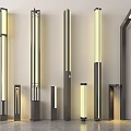 Modern Outdoor Lights Standing In Garden Courtyard With Varied Heights And Designs