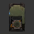 Military Style Green Portable Generator With Control Panel Blue Buttons Orange Indicators And Orange Cable