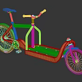 Orange Tricycle with Unique Frame Design Dual Seats on Dark Background with Reflective Surface