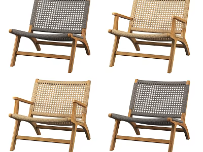 Woven Design Leisure Chairs With Wooden Frame In Gray And Beige Colors 3d model