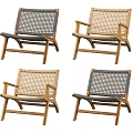 Woven Design Leisure Chairs With Wooden Frame In Gray And Beige Colors