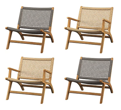 Woven Design Leisure Chairs With Wooden Frame In Gray And Beige Colors 3d model