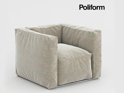 Poliform Modern Minimalist Single Seater Sofa With Light Beige Upholstered Fabric And Square Armrests 3d model