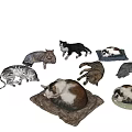 Realistic Cat Statues on Green Grass with Various Poses and Colors