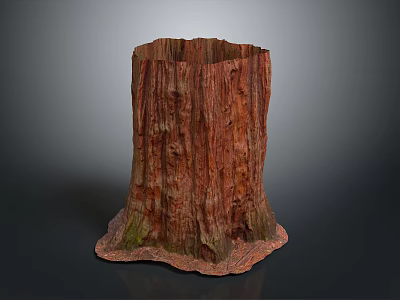 Arbor Tree Stump With Natural Reddish Brown Texture And Green Moss Base 3d model