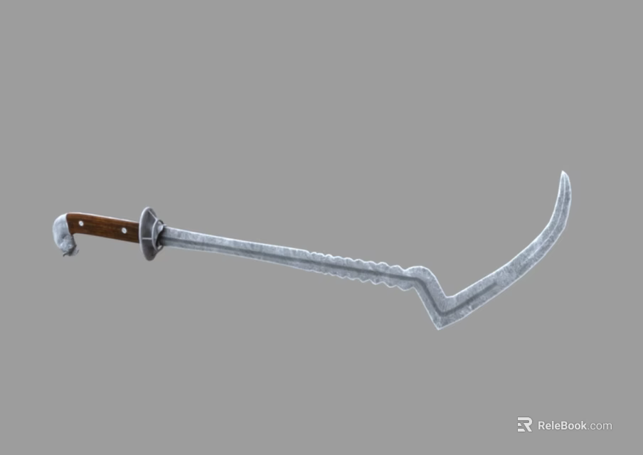 Traditional Curved Scimitar Weapon With Wooden Handle And Twisted Metal Blade 3d model 