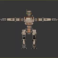 Mechanical Robot Character With Green Eyes Outstretched Arms Green Lights And Metallic Brown Parts