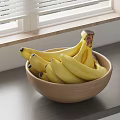 Fresh Ripe Bananas in Wooden Bowl on Dark Tabletop Near Window
