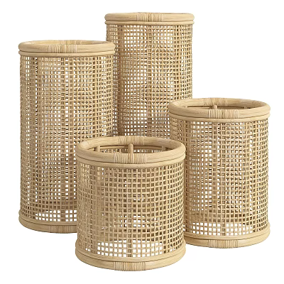 Woven Storage Baskets Natural Rattan Cylindrical Design Set of Four Different Sizes for Home Organizing 3d model