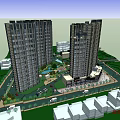 Modern High Rise Residential Buildings Featuring Commercial Podium And Green Spaces