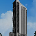 Modern High Rise Office Building Exterior With Glass Facade And Blue Sky
