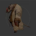 Mythical Pig Like Fantasy Creature Wearing Brown Cloak With Leather Belt And Tassels