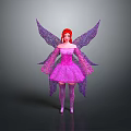 Magical Red Haired Fairy In Pink Dress With Purple Glitter Wings
