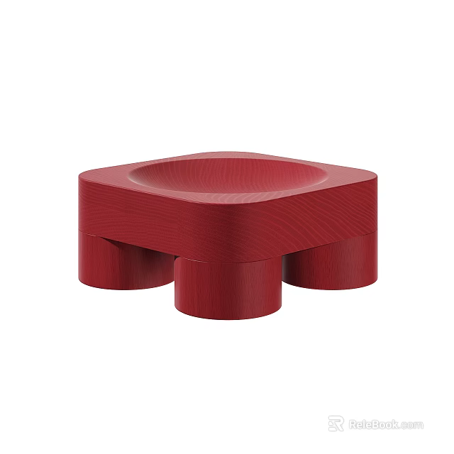 Red Wooden Grain Tableware Set With Unique Geometric Shape And Sturdy Base Stand 3d model