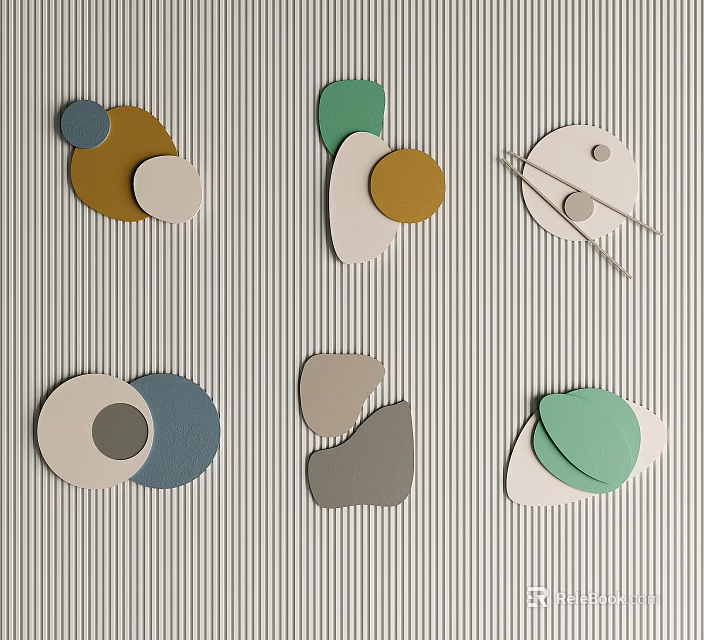 Modern Geometric Wall Decorations With Various Colors And Striped Background 3d model
