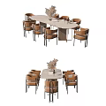 Elegant Modern Dining Table Set With Round Marble Top And Leather Chairs 3d model