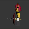 Lego Minifigure With Red Hair Yellow Horns Black Tuxedo Red Shield Black Emblem Spring Weapon
