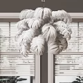 Feather Chandelier in Modern Interior with White Window Blinds and Elegant Design