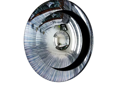 Circular Modern Mirror with Spiral Texture and Reflective Surface Showing Room Interior 3d model