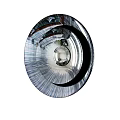 Circular Modern Mirror with Spiral Texture and Reflective Surface Showing Room Interior