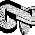 Architectural Spiral Staircase With Black Structure Terrazzo Speckled Steps And Railings