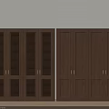 Modern Brown Wooden Wardrobe With Louvered And Panel Doors For Bedroom Interior
