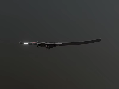 Shiny Black Long Sword With Red Handle Accents Floating On Dark Background 3d model