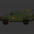 Heavy Duty Green Utility Vehicle with Yellow Searchlight Red Cross and Off Road Tires