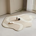 Beige Square Area Rug With White Curved Patterns In Room Corner Green Plant And Open Book