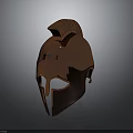 Ancient Weapon Helmet With Copper Finish Red Plume Decoration Shiny Metallic Surface Spartan Face Guard