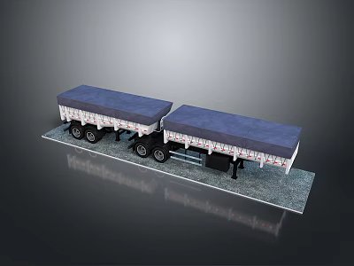 Two Flatbed Trailers With Blue Tarpaulin Covers On Gray Platform 3d model