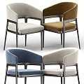 Modern Stylish Chair With Beige Upholstery Dark Wooden Frame And Curved Armrest