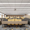 School Modern Spacious Classroom With Rows Of Desks Windows And Projector Lighting