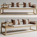 Traditional Chinese Wooden Arhat Daybed With Decorative Pillows And Side Table